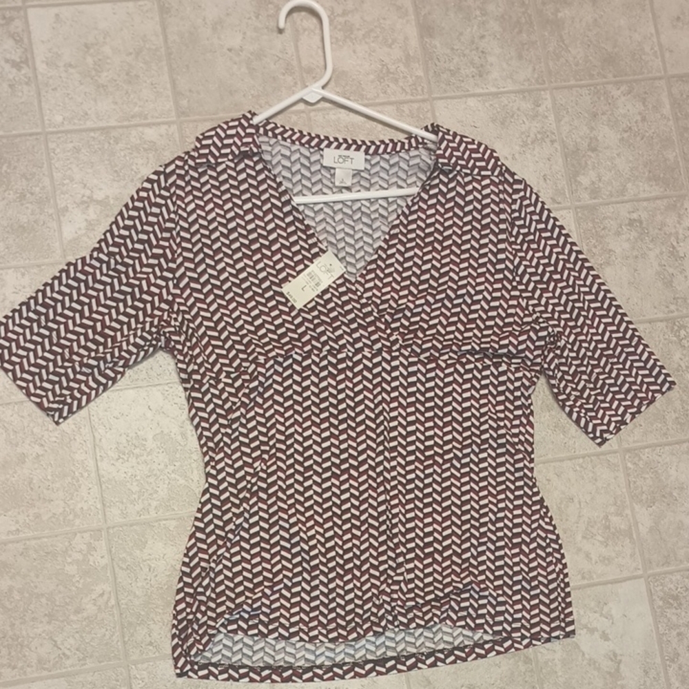 LOFT Red Wrap Blouse with Fitted Silhouette